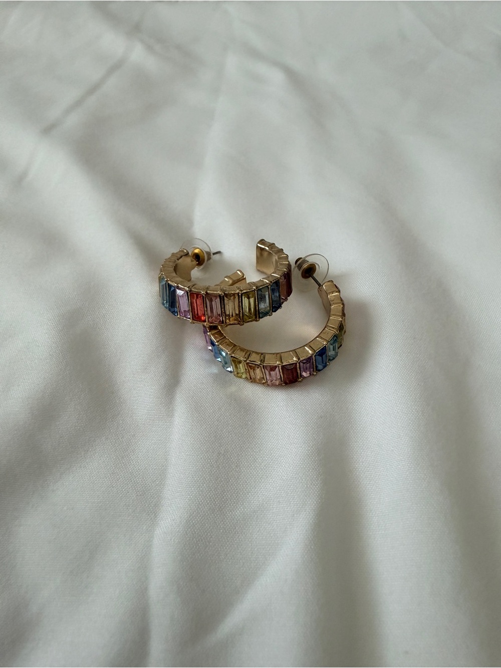 American Eagle Outfitters Gold Hoop Earrings with Multicolor Stones